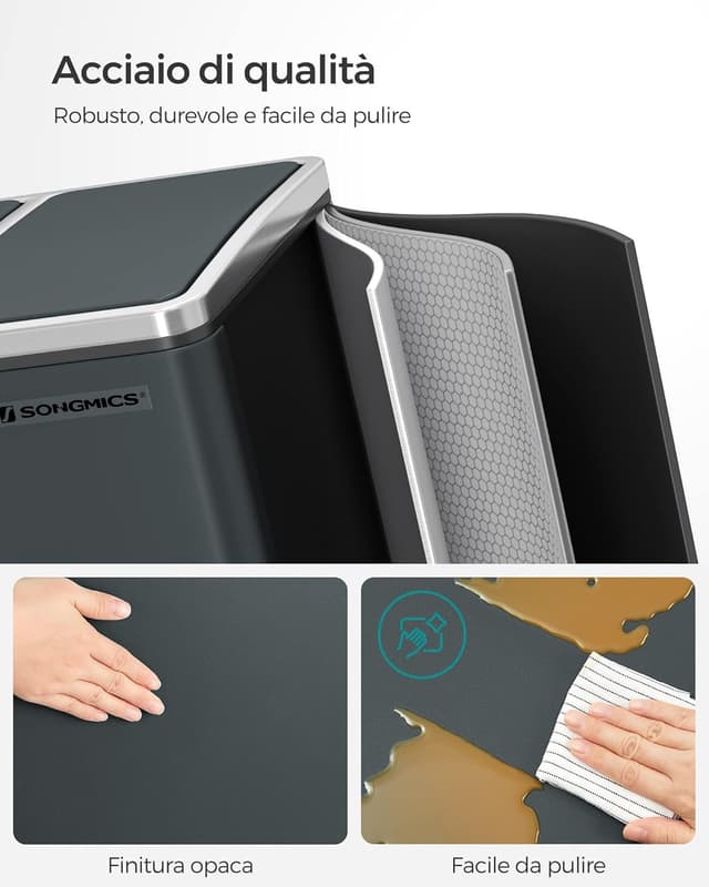 Detalle 2 de SONGMICS LTB54GS pattumiera 3x18 L per raccolta