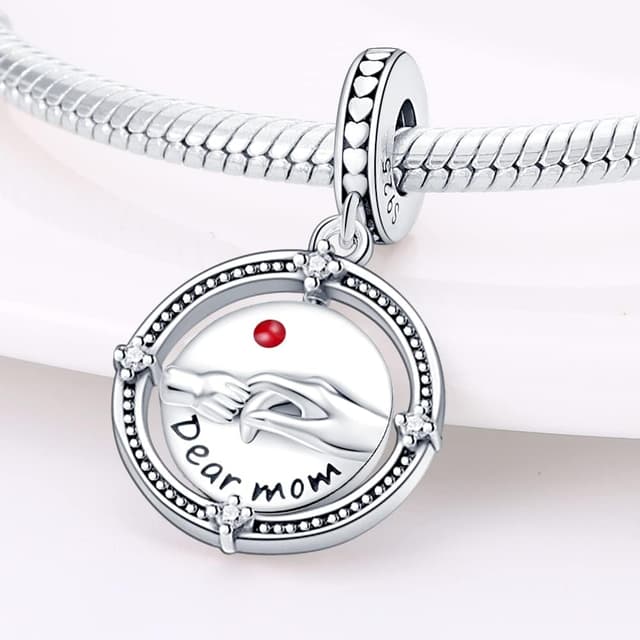 Detalle de KUNSIR Charm-Anhänger für Armband & Halskette aus 925 Sterling Silber mit Zirkonia (C16) – passend für europäische Charm-Armbänder