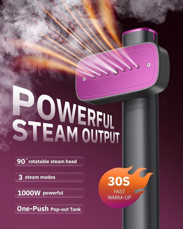 Detalle 2 de OGHom Steamer for Clothes (110–240V) 2-in-1 Travel Steamer & Iron, 1000W Handheld Wrinkle Remover