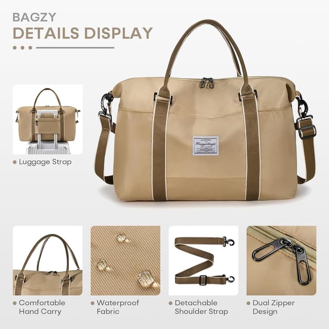 Detalle de BAGZY bagage cabine pliable 45x36x20 cm (32 L) pour EasyJet – sac de voyage avion imperméable kaki