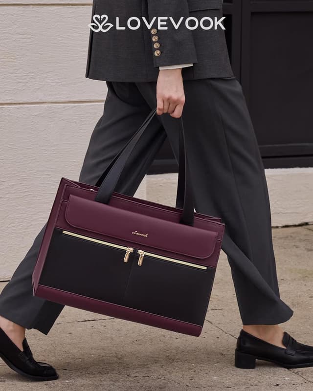 Detalle de LOVEVOOK Women’s Laptop Bag for 17.3-inch Laptops – Purple PU Leather Work Tote