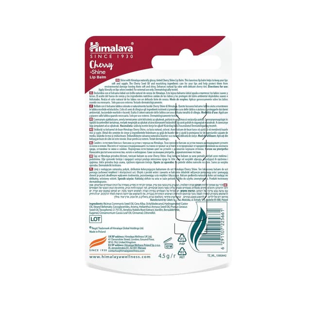 Detalle de Himalaya Cherry Shine Lippenbalsam mit Kirschkernöl & Vitamin E – natürlich glänzender Schutz für die Lippen