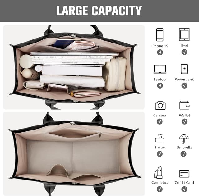 Detalle de KALIDI PVC Tote Bag with Kraft Paper Look, Top Handle Work Handbag