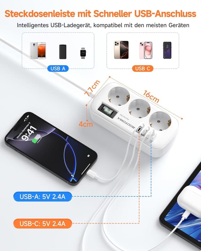 Thumbnail 3 de 3 Fach Steckdose mit Überspannungsschutz 1,5 m 🔌