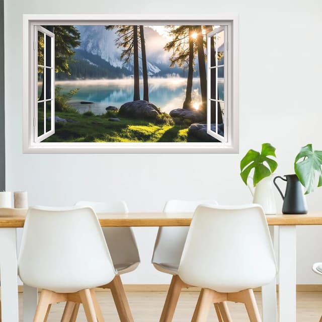 Detalle 2 de HPNIUB 3D Beach Wall Stickers (Sea View Wall Art) – 2-sheet sea scenery mural decal