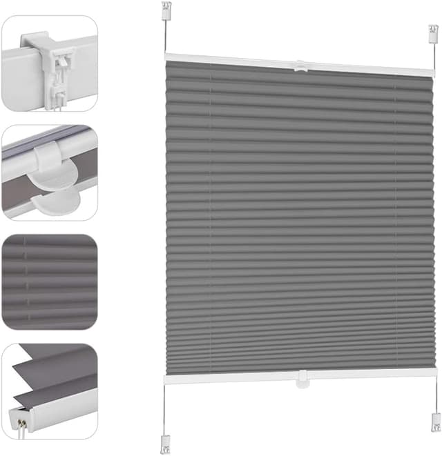 Detalle de Sekey Plissee ohne Bohren „Klemmfix“ – Verdunkelung für Fenster, 70 cm breit, Dunkelgrau