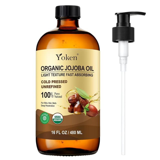 Detalle de Yoken Organic Jojoba Oil (USDA Certified) — 16 fl oz Cold-Pressed, Unrefined, Hexane-Free
