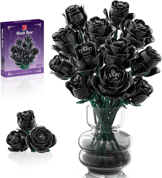 Detalle de TYCOLE set di rose nere gòtiche: kit per bouquet artificiali Halloween e decorazioni da interno