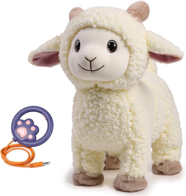 Detalle de eJog Pup Pecora di peluche che cammina, canta e telecomanda con guinzaglio