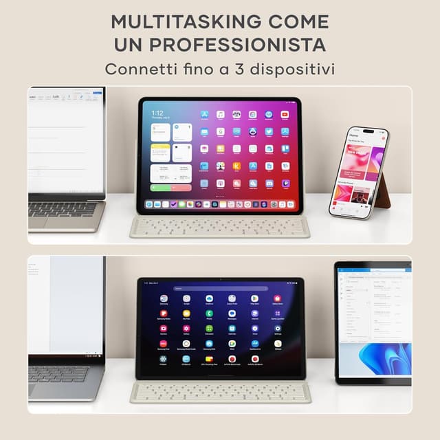 Detalle 2 de Satechi OntheGo™ Tastiera Wireless Bluetooth con Supporto Regolabile per iPad e Tablet, QWERTY US – fino a 3 dispositivi, Beige