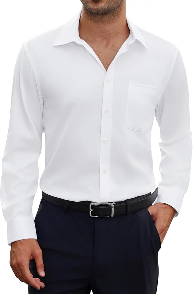 Detalle de siliteelon Herren Hemden Bügelfrei Regular fit – Langarm-Oberhemd unifarben mit Stretch