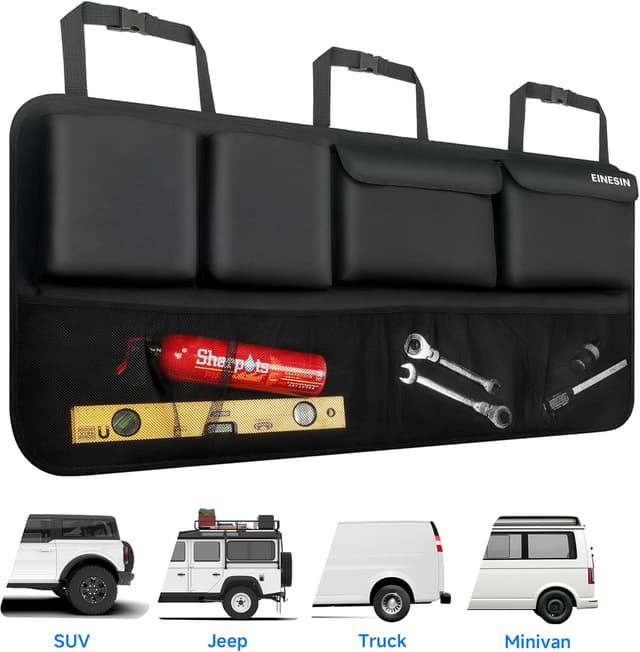 Detalle de Einesin Kofferraum Organizer Auto – Aufbewahrungstasche mit elastischer Aufhängestruktur (110 x 54 cm) für SUV