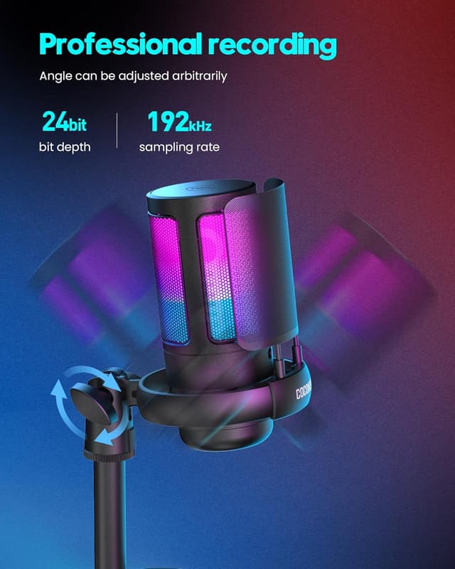 Detalle de Gaming USB Microphone for PC, PS4/PS5 & Laptop — Condenser Mic with Quick Mute, Pop Filter & RGB