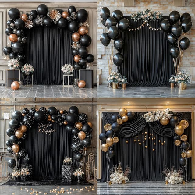 Thumbnail 4 de 50ftx12ft Black Wrinkle-Free Wedding Backdrop Curtain