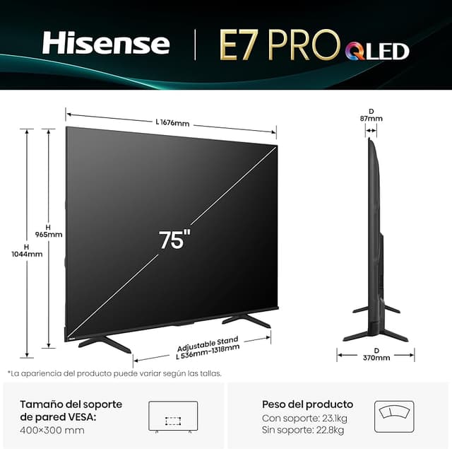 Detalle 2 de Hisense 75E7Q Pro 75" QLED 144 Hz para gaming