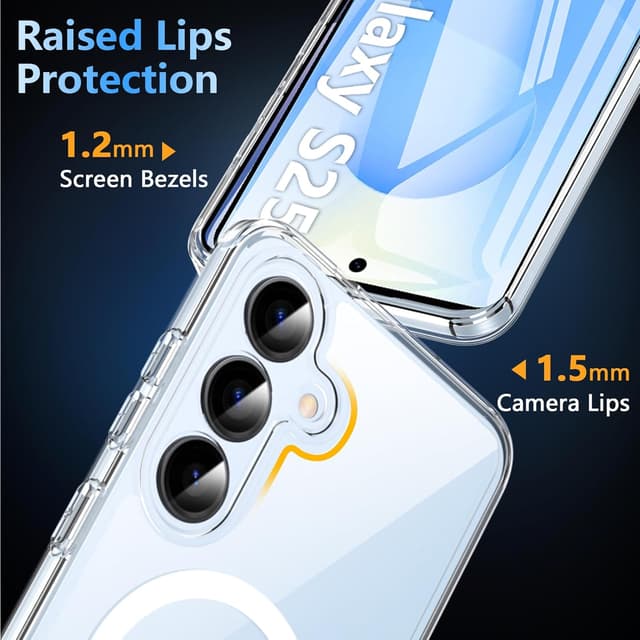 Detalle 2 de OWKEY for Samsung Galaxy S25 Case (MagSafe Compatible, Clear) with Tempered Glass Screen Protector