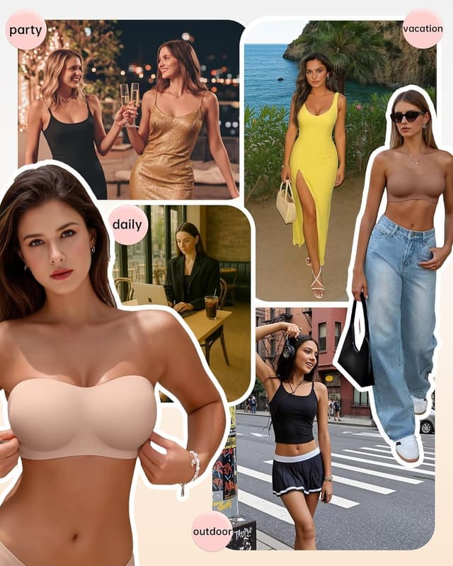 Detalle de Vertvie Women’s Strapless Jelly Push-Up Seamless Bandeau Bra (Wire-Free, Silicone Non-Slip)