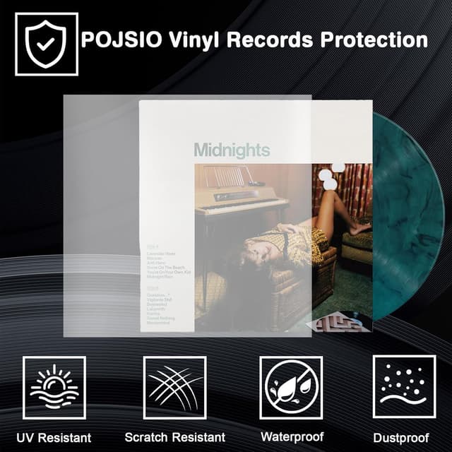 Detalle 2 de POJSIO 12-Zoll LP Schallplatten-Außenhüllen (50 Stück) 100 Mikron PE für 1–4 Gatefold LPs