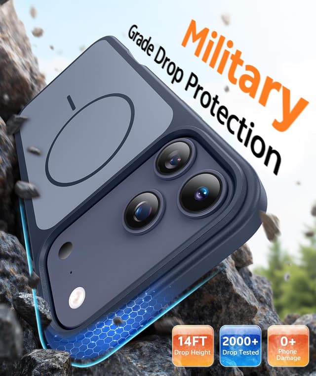 Detalle de FNTCASE Deep Blue iPhone 17 Pro Max Case with MagSafe + Tempered Glass Screen Protector