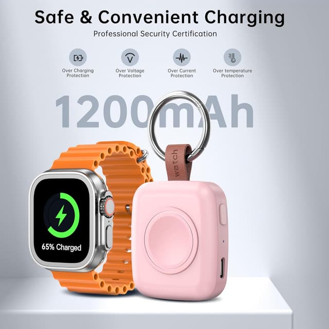 Detalle de ACEQINGSE Portable Wireless Charger for Apple Watch (1200mAh) Magnetic Pink