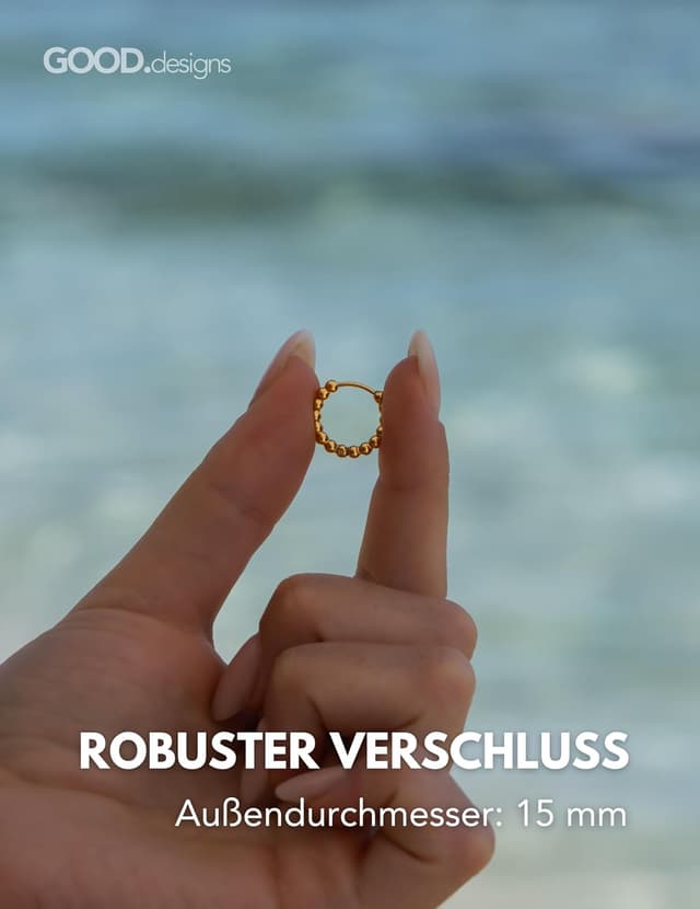 Detalle de Creolen aus Edelstahl für Damen mit Kugeln (15 mm) – wasserfest & hypoallergen