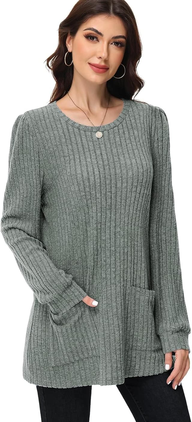 Detalle de Leichter Damen Strickpullover mit Taschen