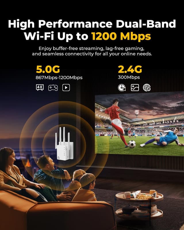 Detalle de 1.2Gbps Dual-Band WiFi Extender (EasyMesh Compatible) with Ethernet Port — up to 12,880 sq. ft. coverage