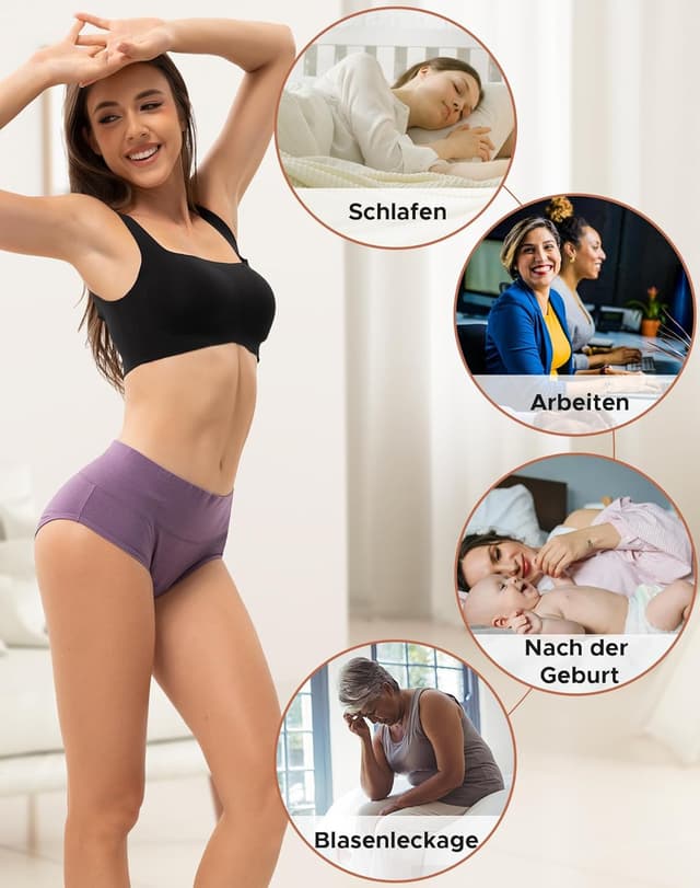 Detalle de INNERSY Culotte menstruelle taille haute pour flux abondant (lot de 3) – coton lavable, taille enveloppante