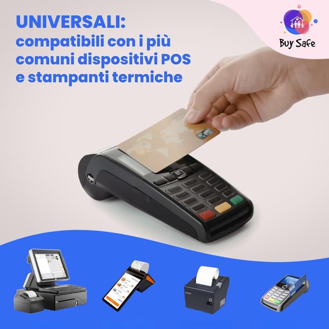 Detalle de BUY SAFE 50 rotoli POS universali in carta termica 57 mm x 20 m (BPA free), made in Italy