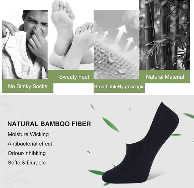 Detalle de FALARY Bamboo No Show Trainer Socks (6 pairs) – invisible low cut ankle socks with anti-slip silicone stripes