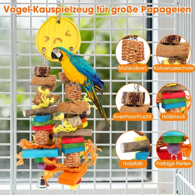 Detalle de MQUPIN Papagei-Spielzeug für große Vögel: bunte Holzblöcke mit natürlichen Elementen