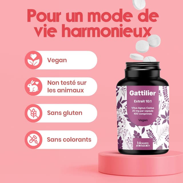 Detalle 2 de Gattilier Extrait 10:1-400 comprimés – Vitex agnus-castus 20 mg par comprimé (vegan, fabriqué en Allemagne)