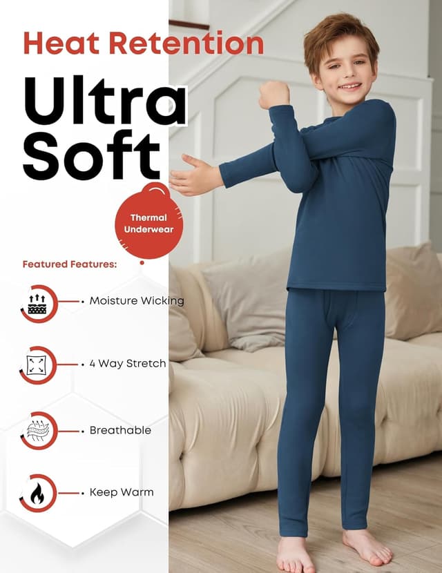 Detalle 2 de Arshiner intimo termico bambino invernale in bambù/poliestere con maglia e pantaloni 5-12 anni