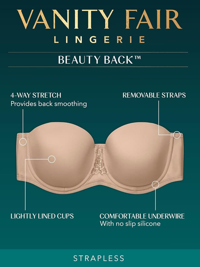 Detalle de Vanity Fair Women’s Beauty Back Smoothing Strapless Bra (Style 74380) with Removable Straps