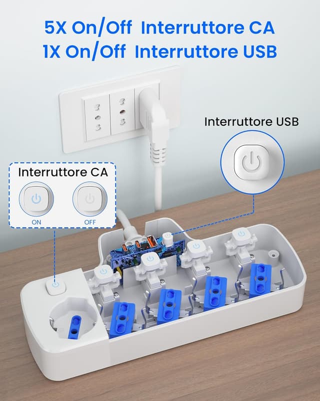 Detalle 1 de Ciabatta multipresa 5 posti con USB 1,5 m