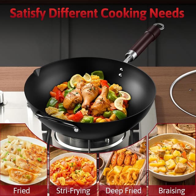 Thumbnail 4 de Jobin Wok de Acero al Carbono 32cm con Tapa y Asas de Madera