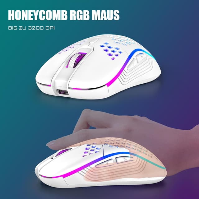 Detalle de RedThunder 75% kabelloses Gaming-Tastatur-und-Maus-Set (QWERTZ) inkl. wiederaufladbarem Akku – 2,4-GHz, 85 Tasten, Weiß