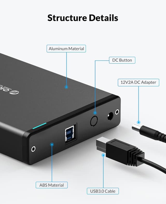 Detalle de Boîtier ORICO Aluminium 3,5" externe USB 3.0 vers SATA III avec châssis amovible