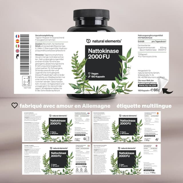 Detalle de Nattokinase 100 mg – 180 gélules (20 000 FU/g) d’origine natto, véganes, sans OGM