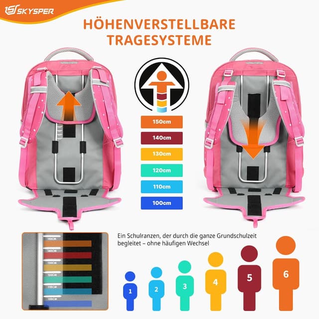 Detalle 2 de SKYSPER Schulranzen-Set 5-teilig mit ergonomischem Tragesystem, 16L und 360° Reflektorstreifen