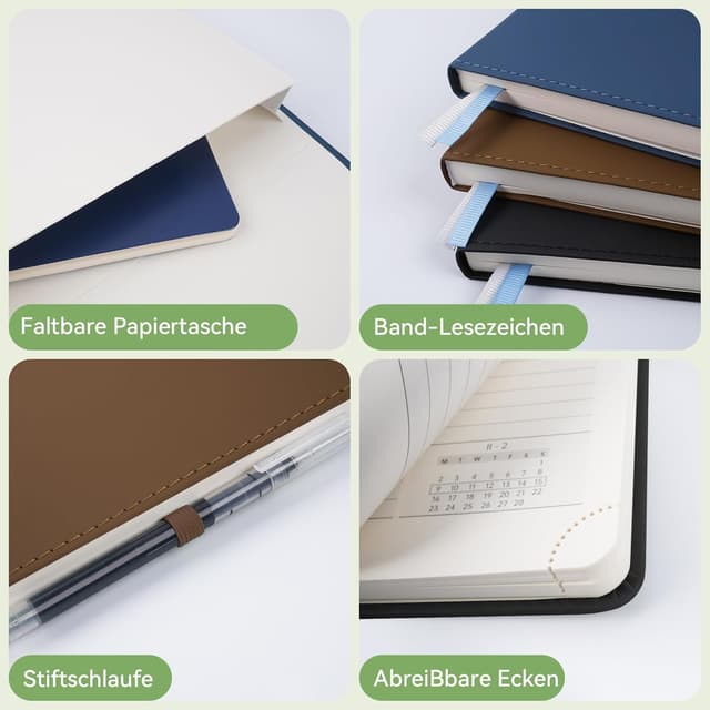 Detalle 2 de feksino FEKSINO Kalender 2026 Wochenplaner A5 (Jan. 2026–Dez. 2026) – 1 Woche/2 Seiten, Softcover, Grün