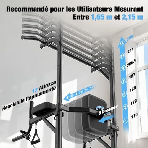 Detalle de Botifly Power Tower con barra de dominadas y estación de inmersión regulable (170–220 cm)