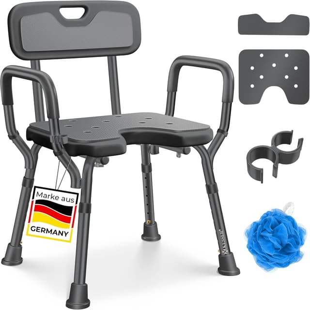 Detalle de KESSER® Duschhocker mit Lehne – höhenverstellbarer Duschsitz für Senioren & Schwangere, 150 kg belastbar