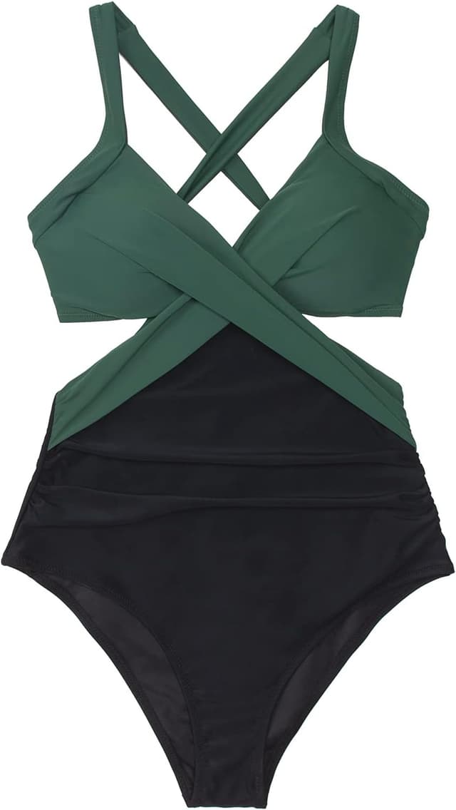 Detalle 1 de Costume da bagno intero donna CUPSHE con scollo a V colorblock e spalline incrociate