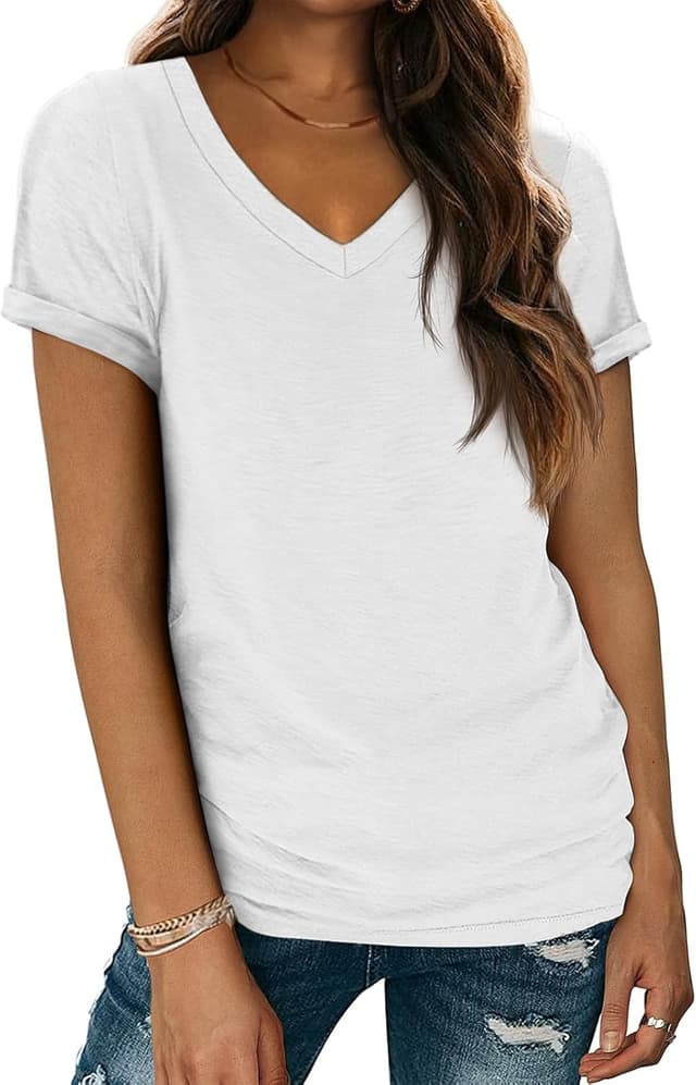 Detalle de ATHMILE Women’s Short Sleeve V-Neck T-Shirts (Lightweight Casual Tees)