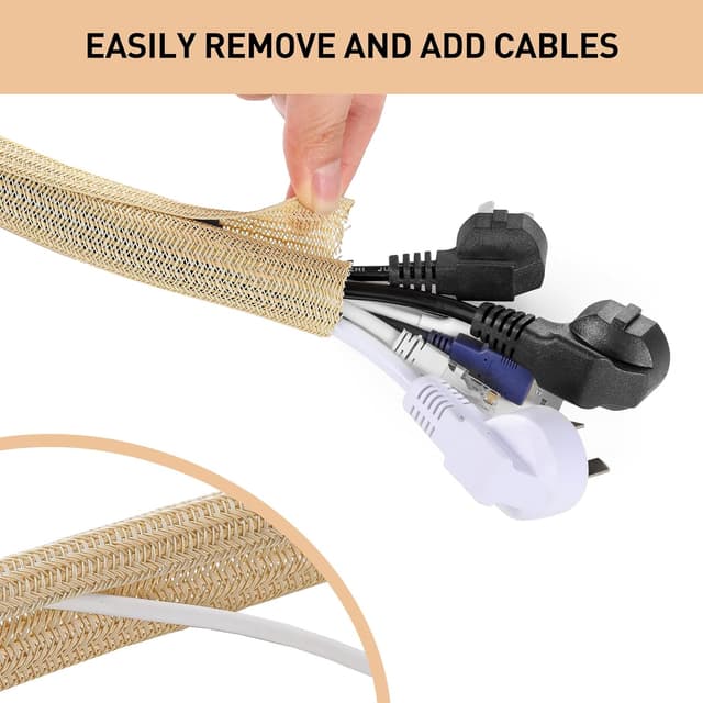 Detalle 2 de AGPTEK 3 m Kabelschlauch (12–20 mm), selbstschließend – flexibler Kabelmantel für Kabelmanagement am Schreibtisch