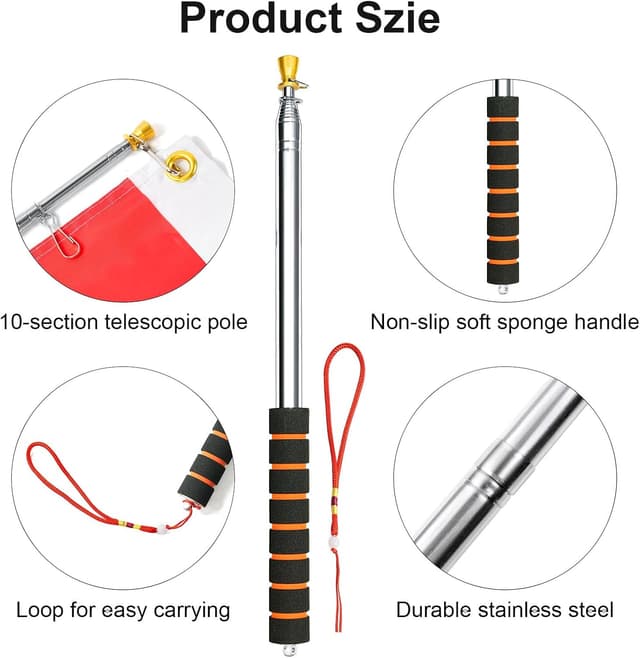 Detalle de APXEL 9.8ft (300cm) telescopic handheld flag pole set with clips for tour guides and teaching
