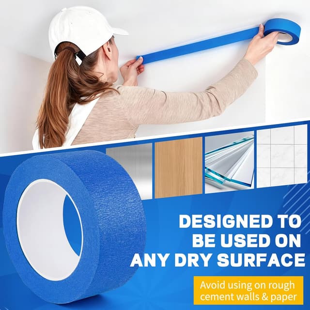 Detalle de BFHKXW 3 Rolls Blue Masking Tape (48mm x 50m) – painters tape for DIY, home renovation & decoration