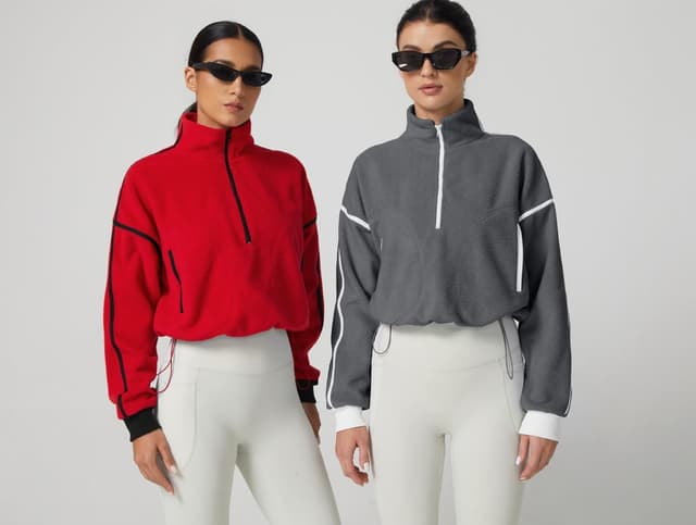 Detalle 2 de QINSEN Women’s Half Zip Fleece Short Pullover Sweatshirt Sherpa-Style Top