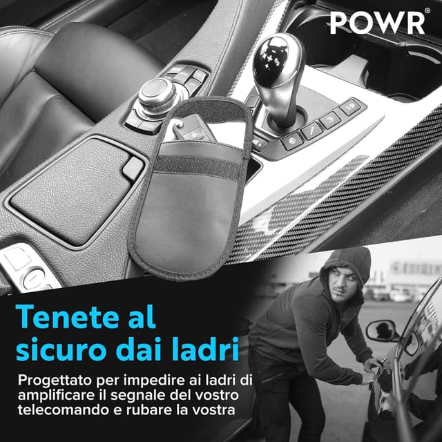 Detalle de POWR 2 Sacchetti Schermati per Chiavi Auto con blocco RFID/NFC e stile Faraday Classic Black